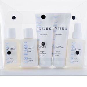 Oneiro five piece bundle lotion spa soap set with travel bag NWT